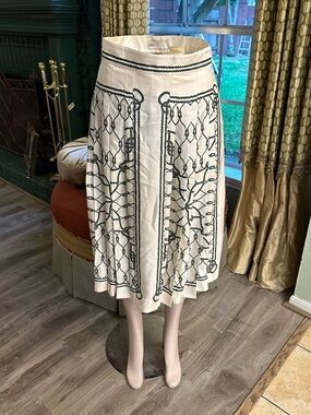 Tory Burch pleated cream cream and green skirt